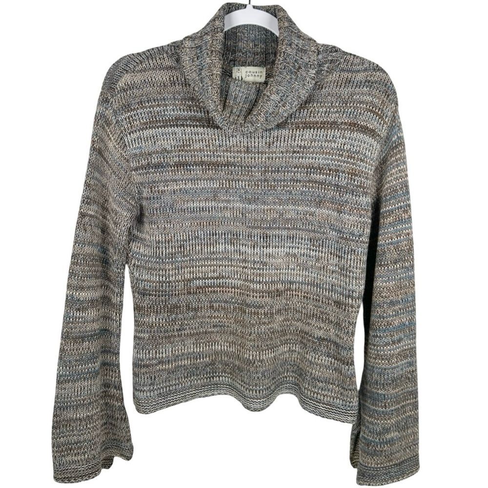 Anthropologie Cousin Johnny Cotton Brown Space Knit Turtleneck Sweater Medium
